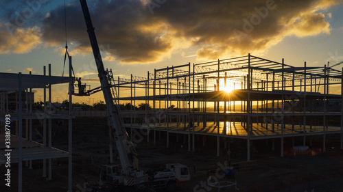 sunset over the construction