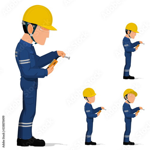 Set of industrial inspector is operating a inspection equipment