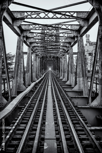 Railroad tracks at Long Bein Bridge in Hanoi, Vietnam
