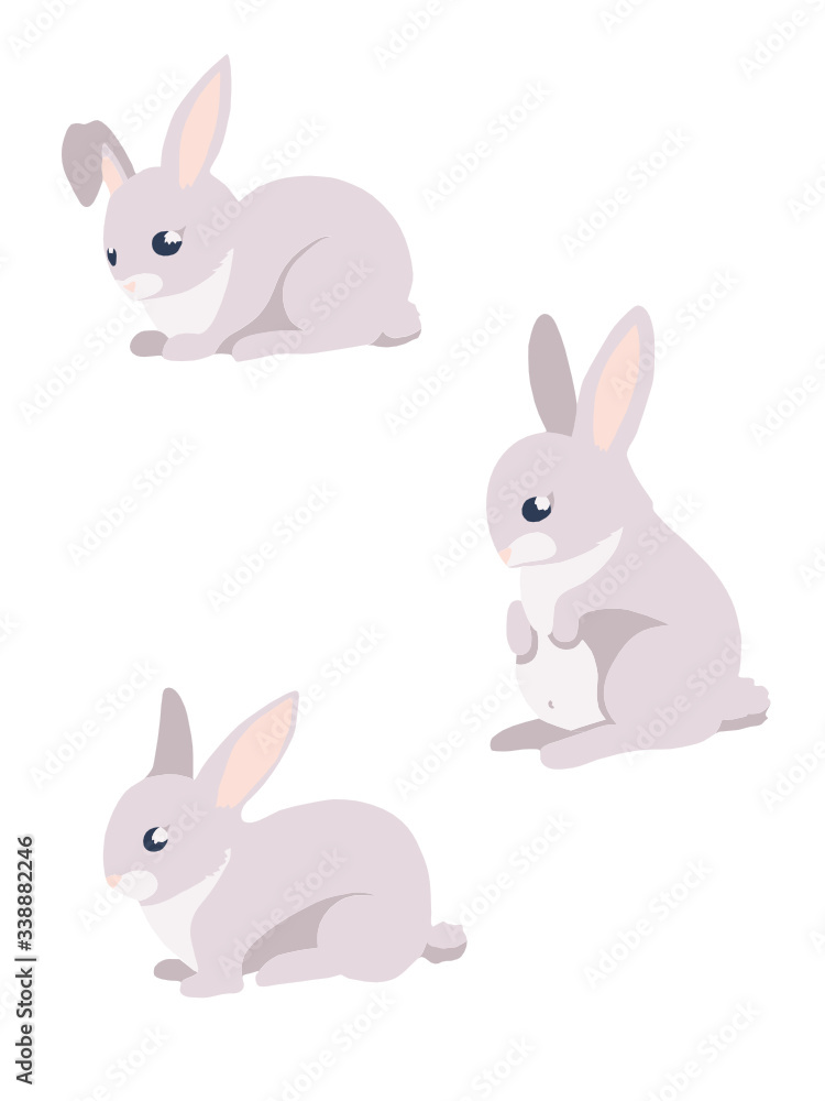 Fototapeta premium Vector set of three different easter bunnies