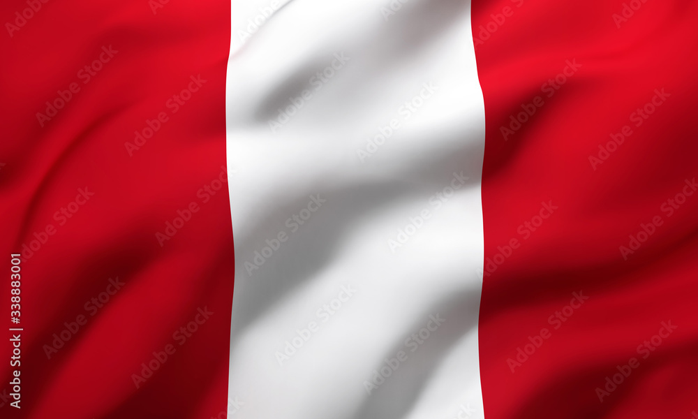 Flag of Peru blowing in the wind. Full page Peruvian flying flag. 3D illustration. Flag of Peru blowing in the wind. Full page Peruvian flying flag. 3D illustration.