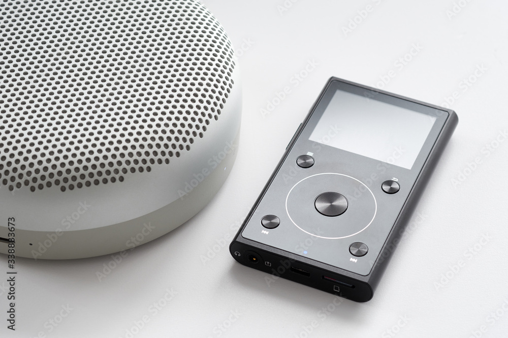 Fototapeta premium Bluetooth speaker and MP3 player. Detail.