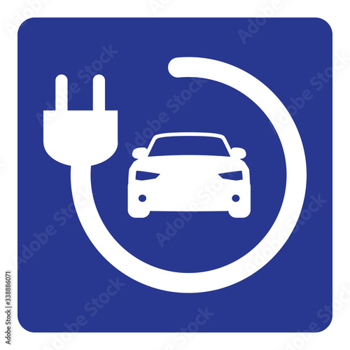 The electric vehicle charging point sign on blue background drawing by illustration