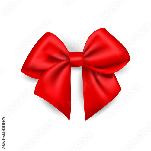 Realistic red bow made of satin ribbon, Vector isolated bow for the design of compositions, illustration. Use it as a clipart on a white or transparent background