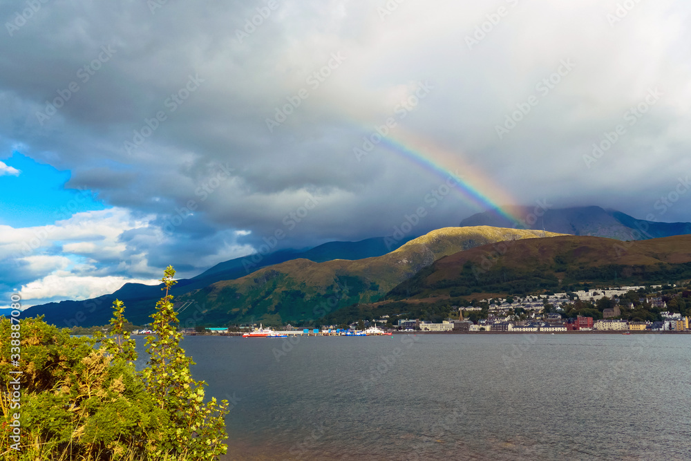 Fort William, Highland, Scotland / UK: The rainbow over the harbor