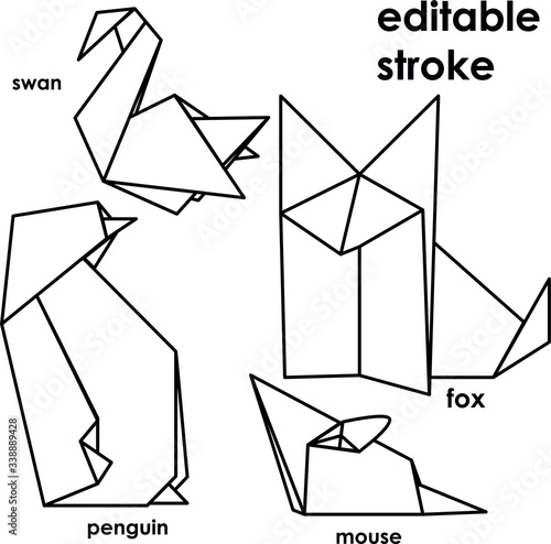 origami geometric animals set with editable stroke