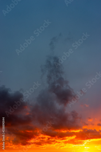 Colourful evening sky painted with red, orange, blue, grey, pink colours