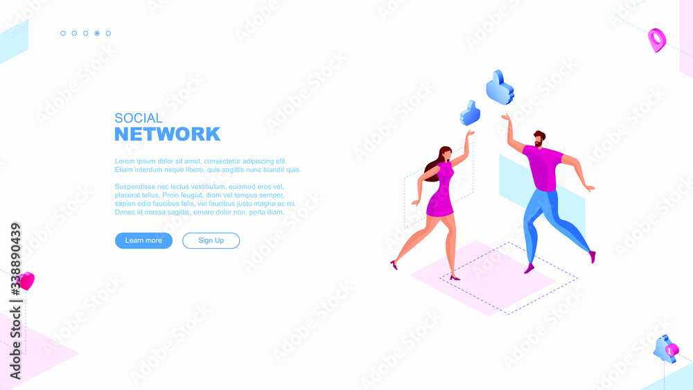 Trendy flat illustration. Social network page concept. Social media. Communications. Chatting. Template for your design works. Vector graphics.