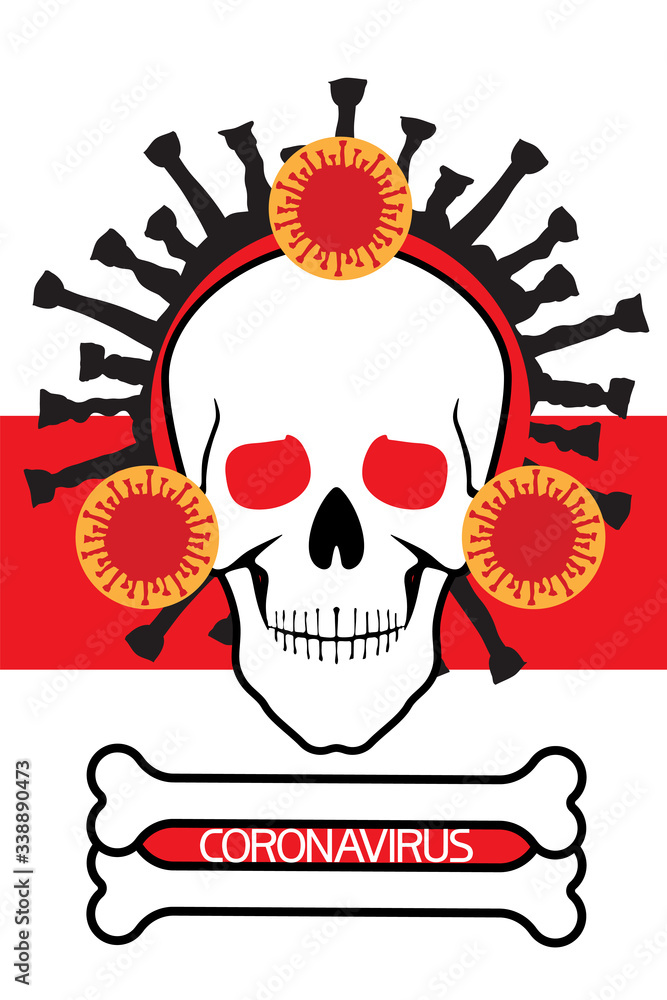 Fototapeta premium Skull of a man with a crown..Sign. White skull, biohazard, bacteria image, flat poster.