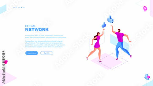 Trendy flat illustration. Social network page concept. Social media. Communications. Chatting. Template for your design works. Vector graphics.