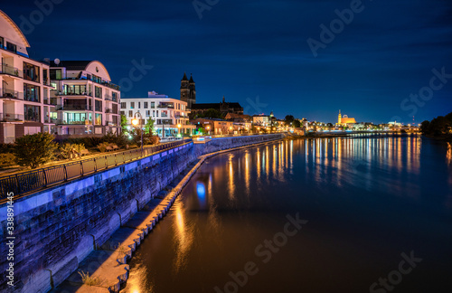 Magdeburg Elbufer Nachtaufnahme photo