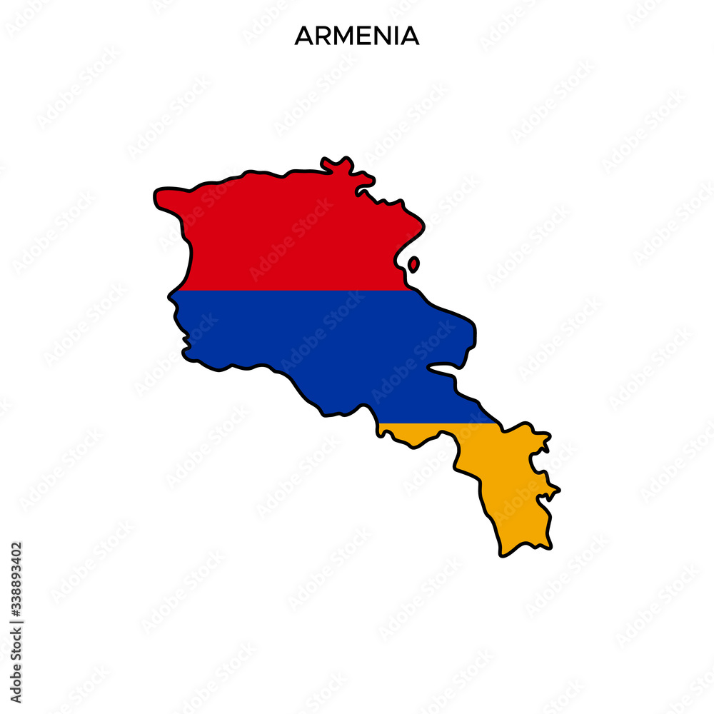 Map and Flag of Armenia Vector Design Template with Editable Stroke