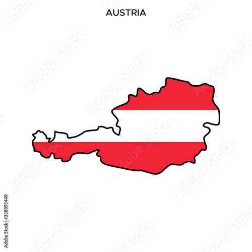 Map and Flag of Austria Vector Design Template with Editable Stroke