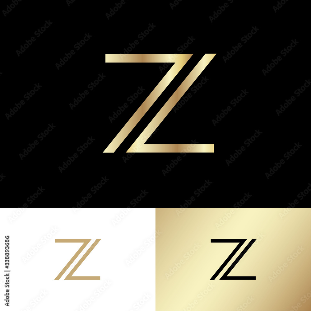 Z letter. Z monogram consist of gold lines, isolated on a different ...
