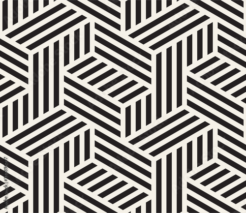 Vector seamless pattern. Geometric striped ornament. Linear weave lattice background.