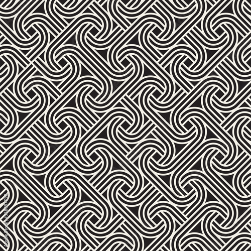 Vector seamless pattern. Geometric striped stylish ornament. Monochrome spiral lines lattice.