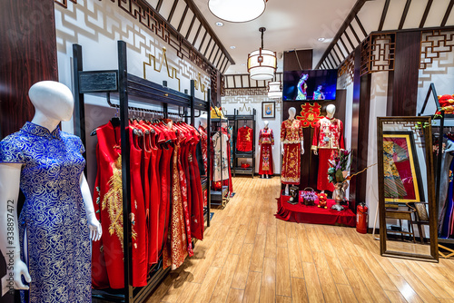 Photography Shop with traditional Chinese clothes in Qianmen shopping area in Beijing city,