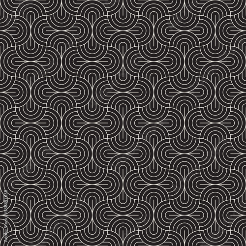 Vector seamless pattern. Concentric semi-circles. Geometric striped ornament. Round thin lines stylish background.