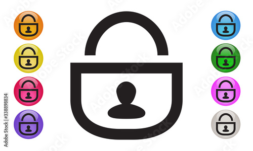 LOCK Security Shield Protection icon with man icon, password and cyber security concepts. Vector Illustration EPS 10