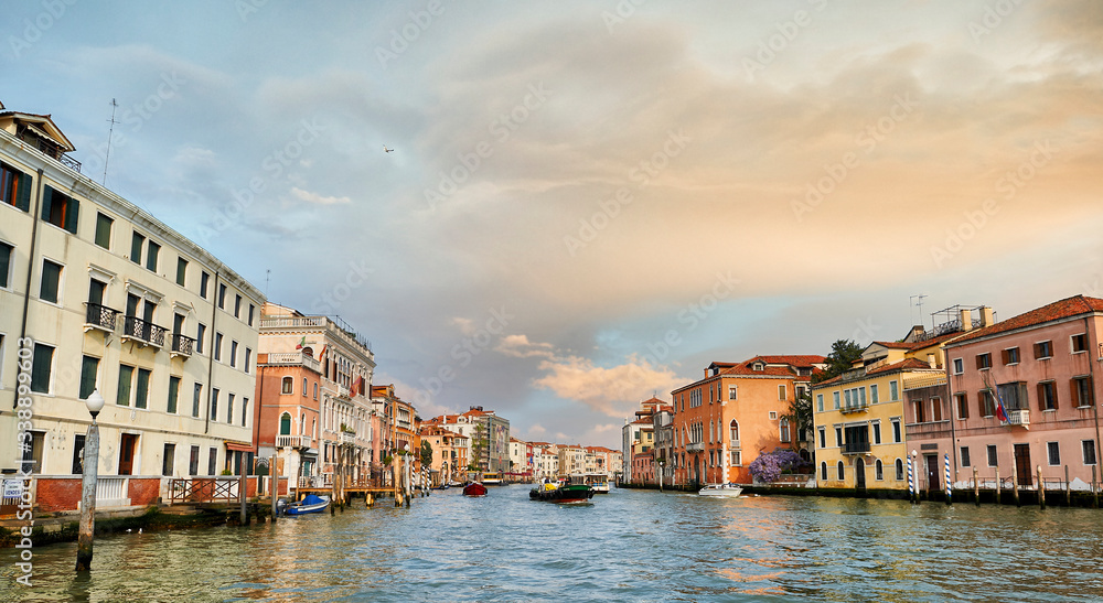 Traffic boats in the Canal of Venice, Veneto, Italy, Europe