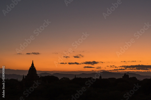 Sunset view over and unnamed pagoda from the Somingyi Pagoda in Bagan, Myanmar