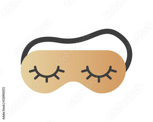 Golden sleep mask with closed eyes. Sleep mask for comfortable sleep and relaxion. Vector illustration isolated on white
