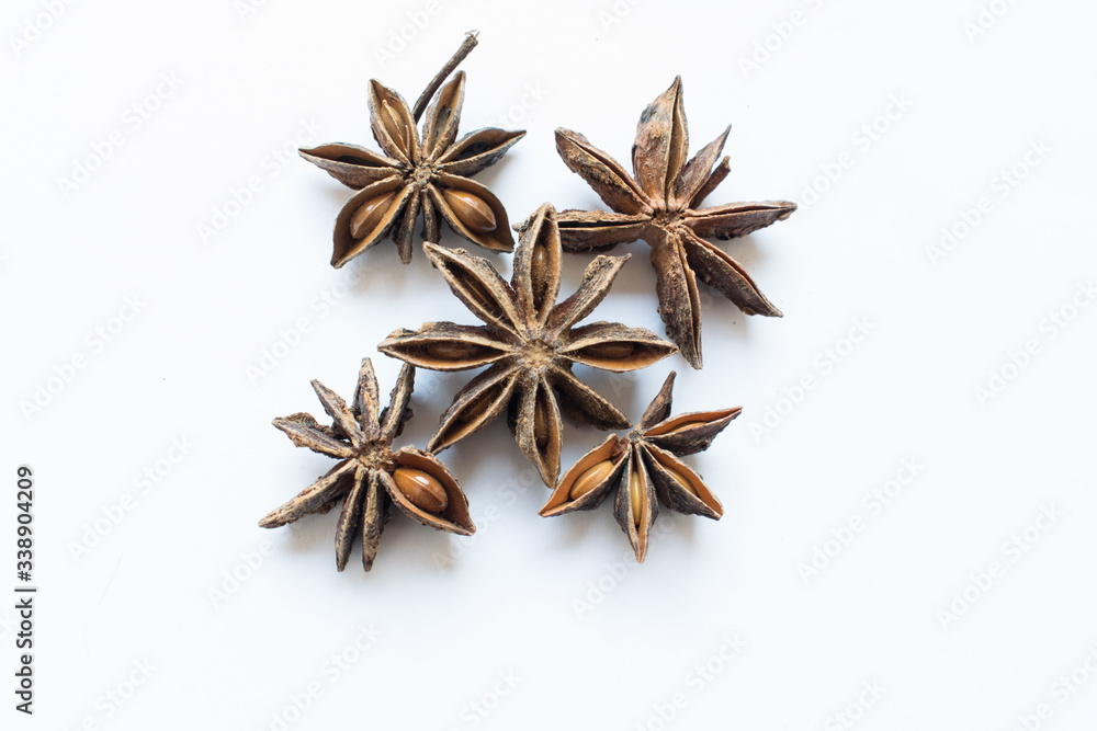 Star anise spice on a white background Star anise spice on a white background