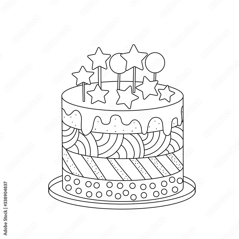 A Simple Cake With An Ornament Layers Decoration Hand Drawn Vector