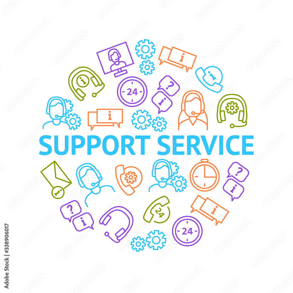 Support Service Thin Line Round Design Template Banner. Vector Support Service Thin Line Round Design Template Banner. Vector