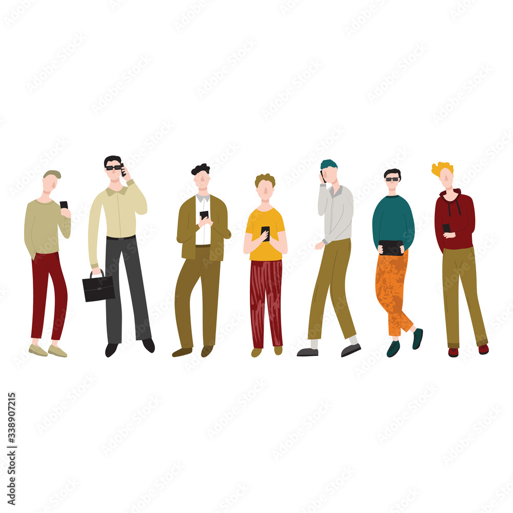 Cartoon Characters Men Holding Smartphones Set. Vector Cartoon Characters Men Holding Smartphones Set. Vector