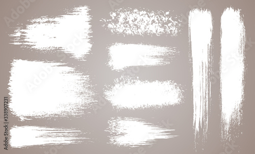Vector set of grunge artistic brush strokes, brushes. Creative design elements. Grunge watercolor wide brush strokes. White collection isolated on white background