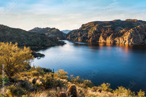 Fototapeta Naklejka Na Ścianę i Meble -  View of Saguaro Lake Arizona from Butcher Jones hiking Trail