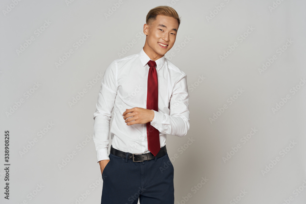 Cheerful business man shirt tie office finance manager Cheerful business man shirt tie office finance manager