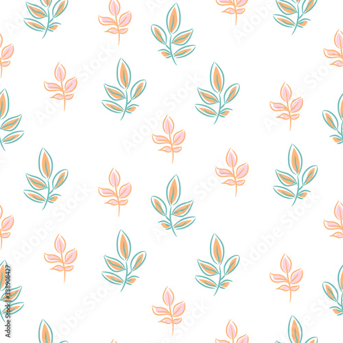 Foliage seamless vintage floral pattern. Blue leaves and branches white background.