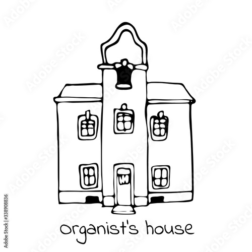 Organist's House Lviv Ukraine. The historical sights of the city. Vector doodle for tourism, advertising, web sites. Sketch of Lviv attractions isolated on a white background.