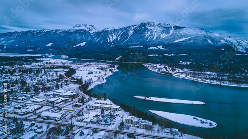 View of Revelstoke and the Columbia River in British Columbia photo