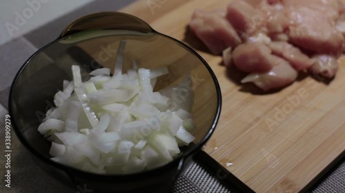 raw chicken meat on a cutting board, cooking at home