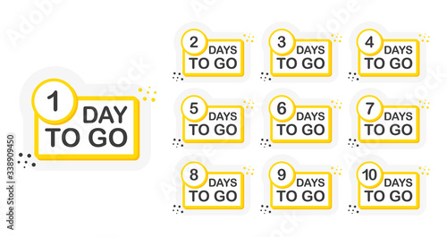 Collection yellow numbers days to go countdown template on white background. Flat design. Vector