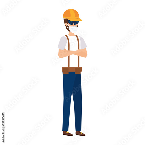 man worker using face mask isolated icon vector illustration design © Gstudio