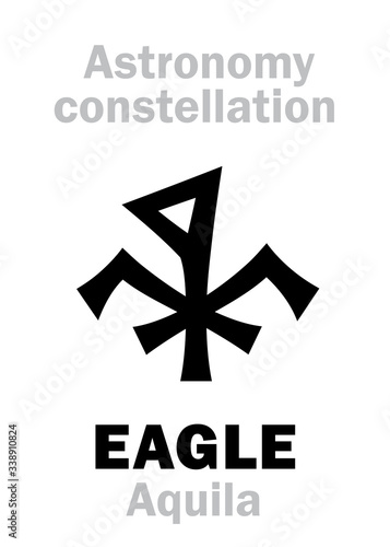 Astrology Alphabet: EAGLE (Aquila), constellation of The Northern Hemisphere. Astrological character, hieroglyphic sign, mystical symbol.