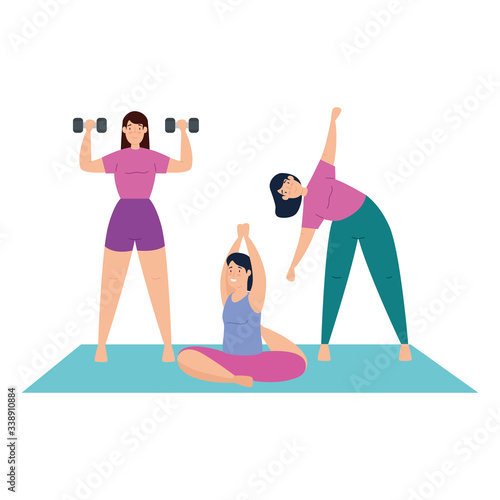 women practicing exercise isolated icon vector illustration design