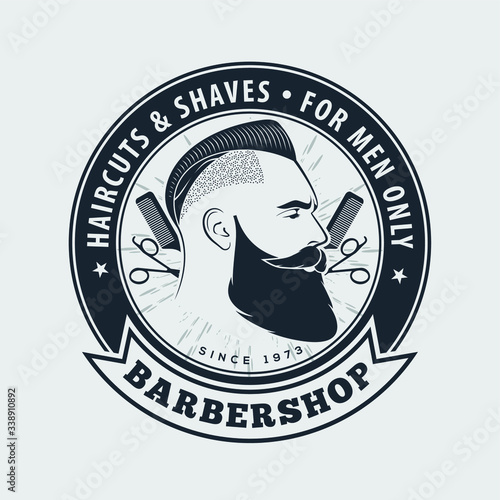 Barbershop poster, banner template with Bearded men. Vector illustration