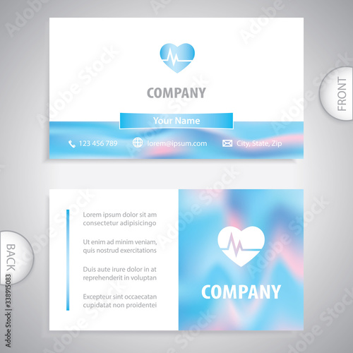 business card - Heart symbol with cardiovascular examination. Medical analyzing with cardiovascular measurement results.