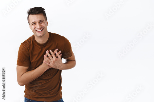 Quadro em tela Happy lovely and carefree smiling caucasian man, bowing feel flattered and touch
