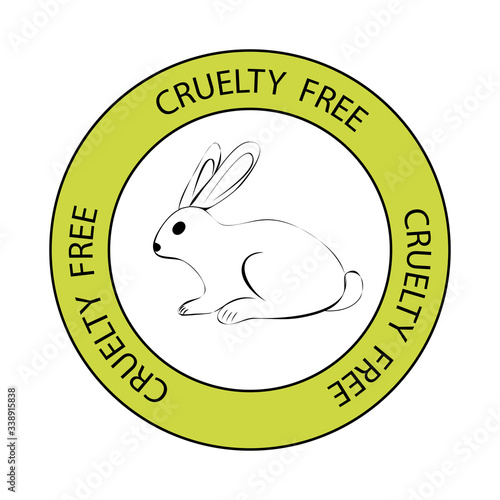 Cruelty free. Rabbit symbol with lettering Cruelty free around. Icon with lettering not tested on animals. Vegan, Cruelty Free, Organic and Natural stamp