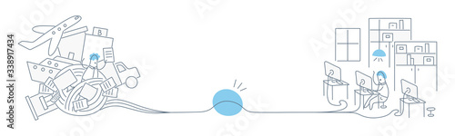 Customer supply chain management, automation of work with data, unraveling thtangled tangle of different suppliers. Information organization, data optimization and info untangling concept. Line banner