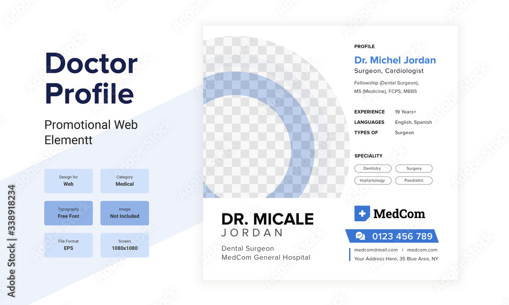 Medical Healthcare Doctor profile social media web design layout with a ...