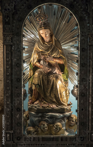 Bethlehem, Palestinian Authority, January 28, 2020: Figure of Mary breastfeeding little Jesus in the Milk Grotto, in Bethlehem,