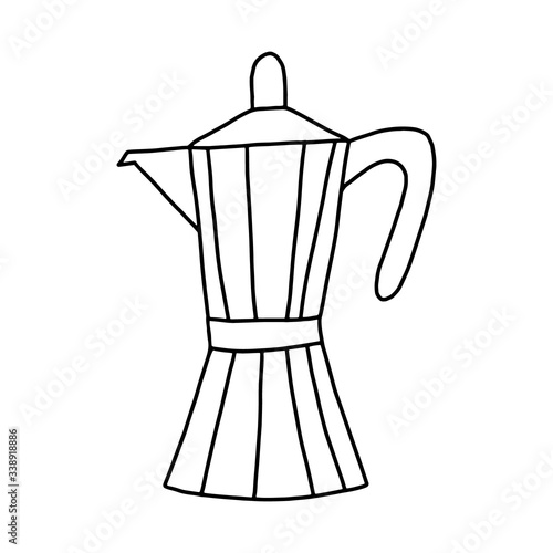 A Doodle-style coffee pot.Coffee-maker. black and white image.Outline drawing.The picture of the hand.Vector. © Светлана Громак