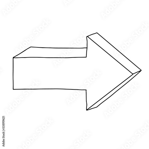 Arrow pointing to the right.Illustration in the Doodle style. Black and white image.Outline drawing.manual drawing.Isometry.Vector illustration.